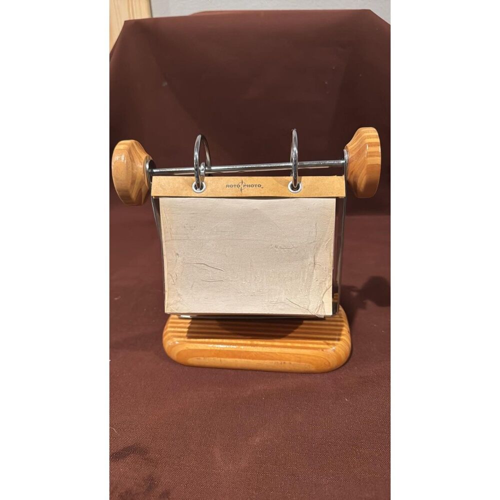 Vintage Roto Photo Rolodex Desktop Flip Stand Wooden Base